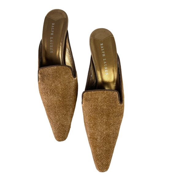 New - Ralph Lauren Herringbone Pony Hair Mules - Picture 1 of 9
